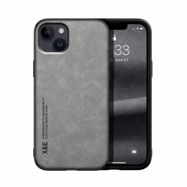 ELEHOLD Luxury Leather Case for iPhone 15, Ultra Slim Thin Premium Leather Shockproof Rugged Case Work with Magnetic Car Mount Skin-Touch Case for iPhone 15,Lightgray