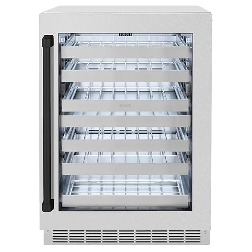 ZLINE Autograph Edition 24 in. Touchstone Dual Zone 44 Bottles Wine Cooler With DuraSnow Stainless Steel Glass Door And Matte Black Handle (RWDOZ-SN-24-MB)