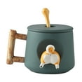 thumbnail image 1 of Tazas de cerámica de dibujos animados de 500 ml con tapas, divertidas para té, jugo, agua, café con leche. Verde oscuro, 1 of 9