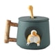 thumbnail image 1 of Taza de cerámica con forma de trasero de corgi 3D de 500 ml con tapa y cuchara, divertida y novedosa, para té, leche y zumo. Verde oscuro, 1 of 9