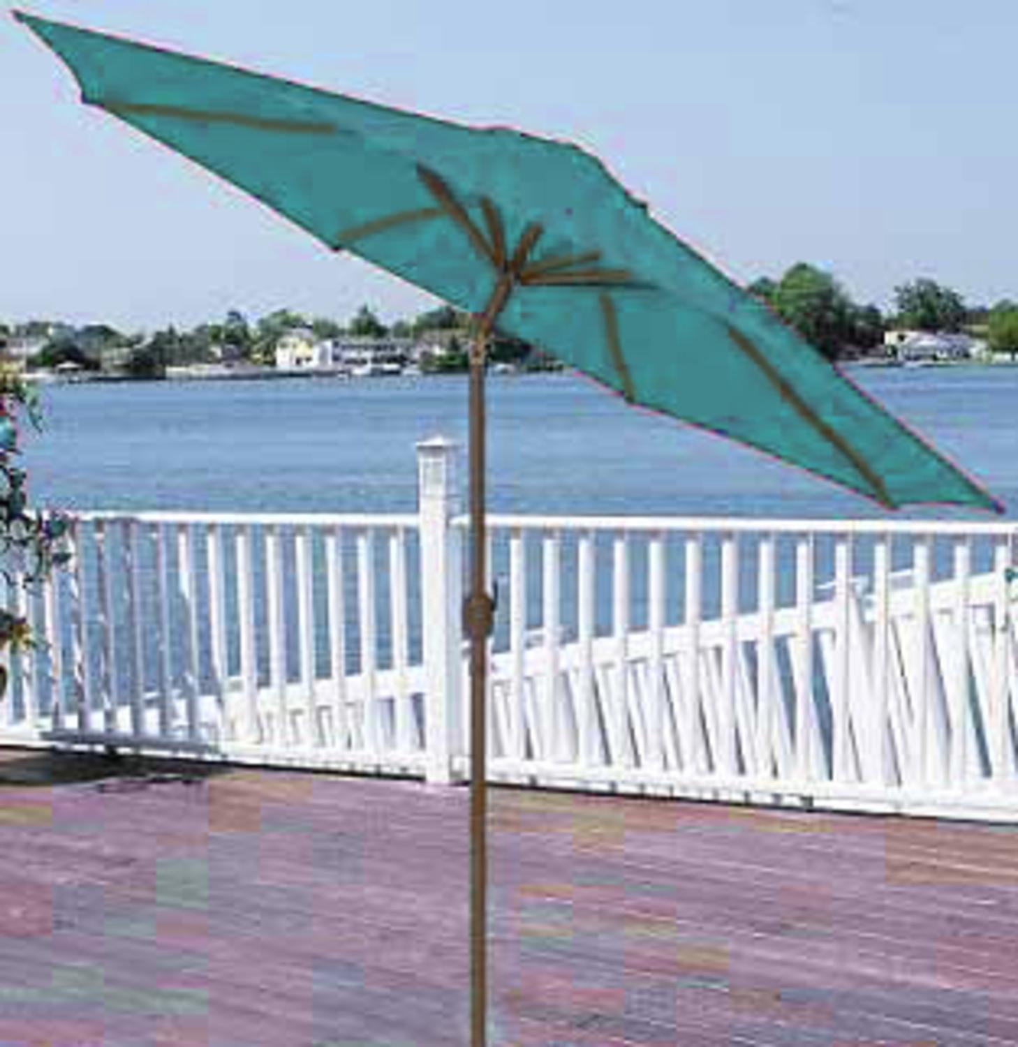 9' Outdoor Patio Market Umbrella with Hand Crank and Tilt Turquoise Teal by LB International