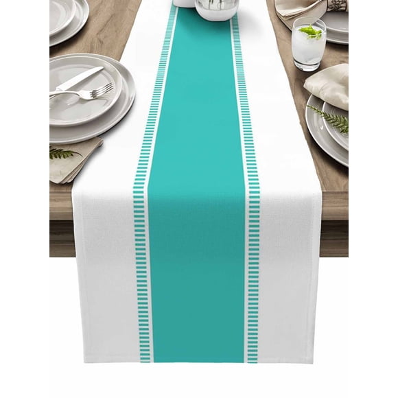 Camino de mesa Futuregrace con rayas, 183 cm, color verde azulado, antideslizante