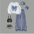 thumbnail image 2 of yboeqw 4T 5T 6T 7T Girls Outfit Sets 2PCS Long Sleeve Letter Print T-Shirt + Jeans Fall Casual Outdoor Clothes,Size 6-7 Years, 2 of 5