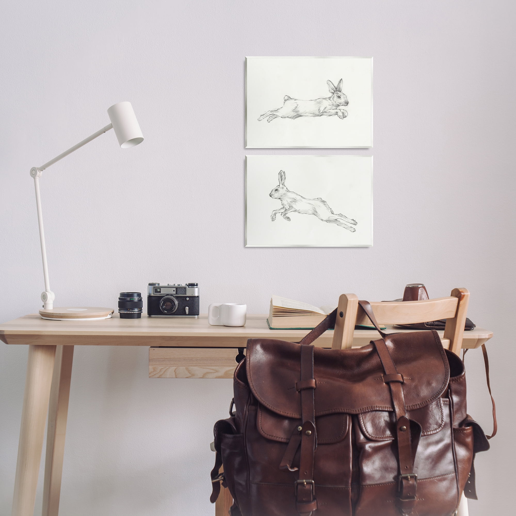 Stupell Industries Pencil Sketch Rabbit Jumping Animals Drawing Unframed Art Print Wall Art, 14 x 11, Set of 2