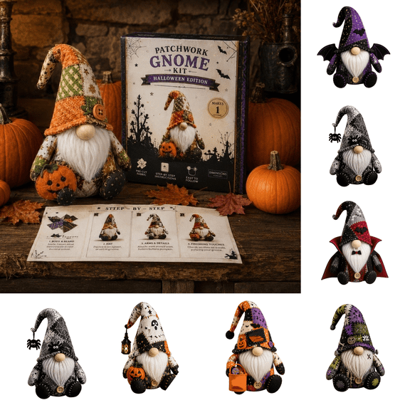 Ktlvex DIY Patchwork Gnome Kit,Halloween Gnomes DIY Patchwork Kit, Easy Handmade Craft Decor for Beginners, Home Mantel Tabletop Display (D)