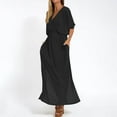 thumbnail image 5 of TAGOLD Womens Short Sleeve V-Neck Ankle Dress Solid Color High Waist Slit Loose Summer Casual Wear, 5 of 5