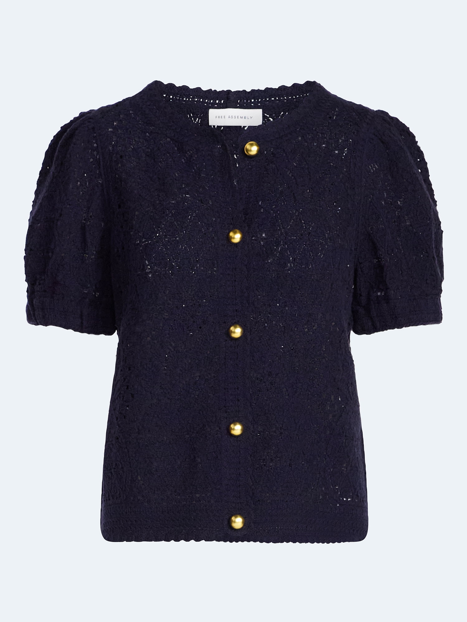 Free Assembly Women's and Women's Plus Pineapple Cardigan Sweater with Short Puff Sleeves, Lightweight, Sizes XS-4X