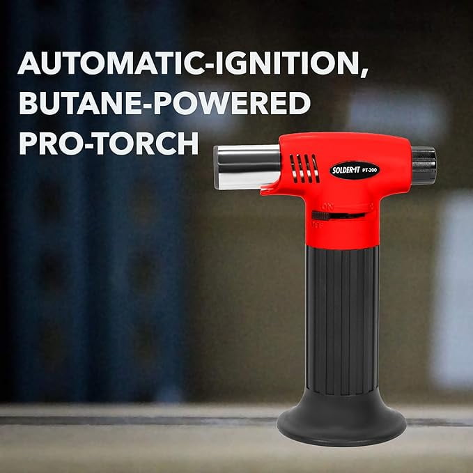 Solder It Red Pro Torch PT 200 Mini Butane Torch Lighter Compact Blow Torch Soldering Tool and Grill Lighter Waterproof Piezo Electronic