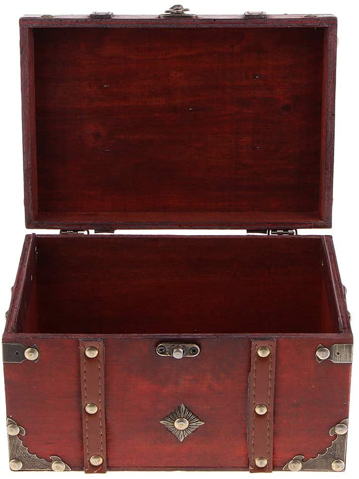 Boîte de rangement d'accessoires de bijoux de coffre au trésor en bois vintage 
