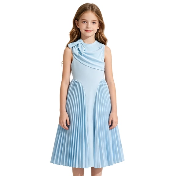 Angala Everyday And Party Dress For Girls Sleeveless Crew Neck Solid Color Girls Back To School Dresses