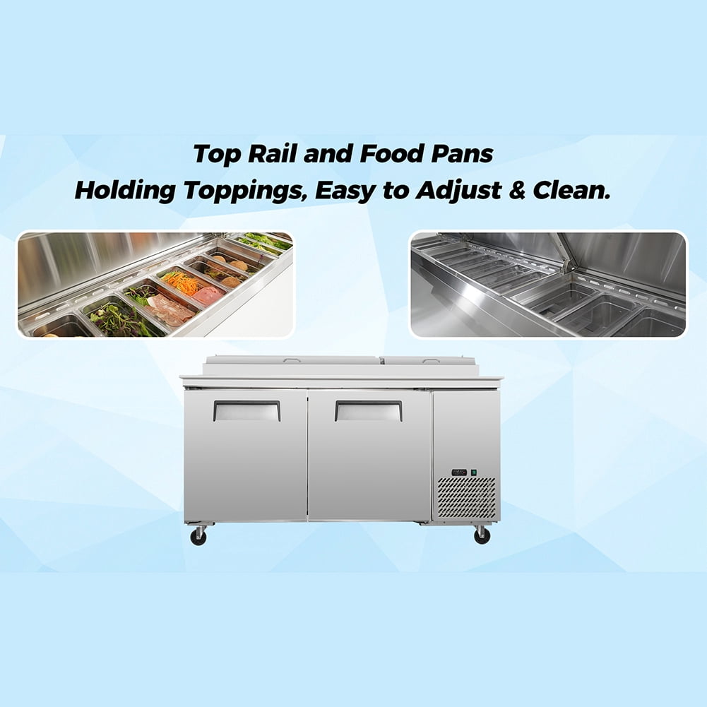 Refrigerator Sandwich & Salad Prep Table, Commercial Refrigerator with Adjustable Shelf Brackets, Insulation Lid & Casters, Stainless Steel 3 Door Worktop Fridge for Restaurants, Bar, Shops