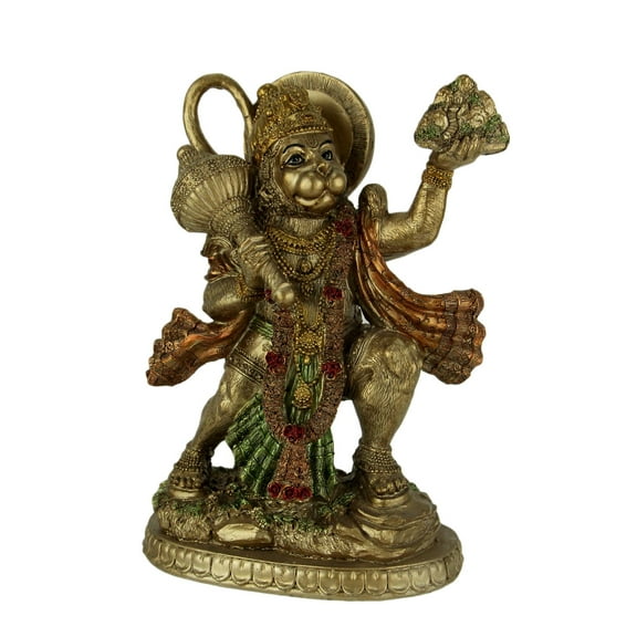 Zeckos Gold Finish Flying Hanuman Carrying Herb Bearing Mountain Statue