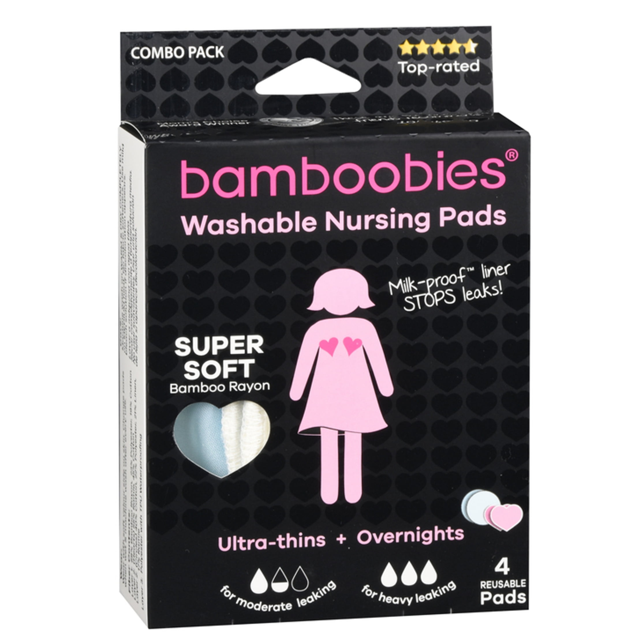 Bamboobies Women’s Nursing Pads, Reusable and Washable, Pink Regular and  Blue Overnight, Variety Pack, Leak-Proof Pads for Breastfeeding, 2 Pairs 