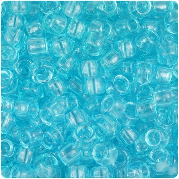 BeadTin Light Turquoise Transparent 9mm Barrel Pony Beads (500pc)