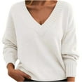 thumbnail image 2 of Fartey Womens Knit V Neck Pullover Sweaters Loose Fit Fall Winter Casual Sweaters Fashion Solid Color Long Knitted Sweater White XL, 2 of 3