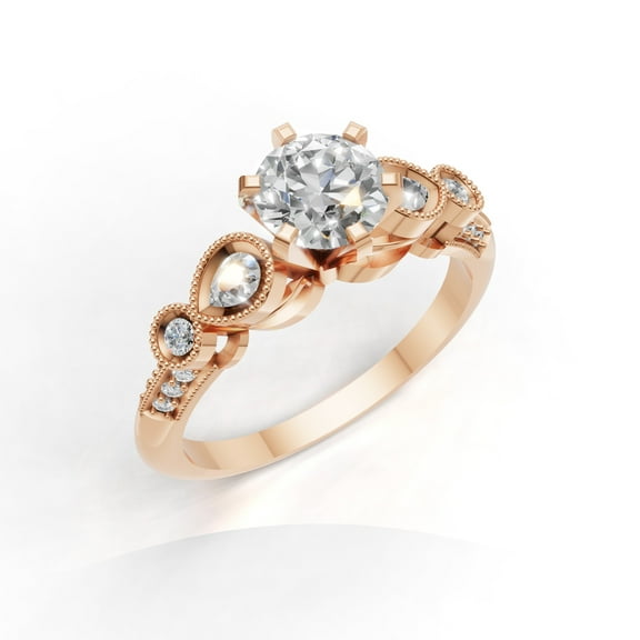 JFY JEWELS 1.5Ct Cubic Zirconia Handmade Solitaire ring with Accent Anniversary Gift for Her 14K Rose Gold Plated 925 Sterling Silver