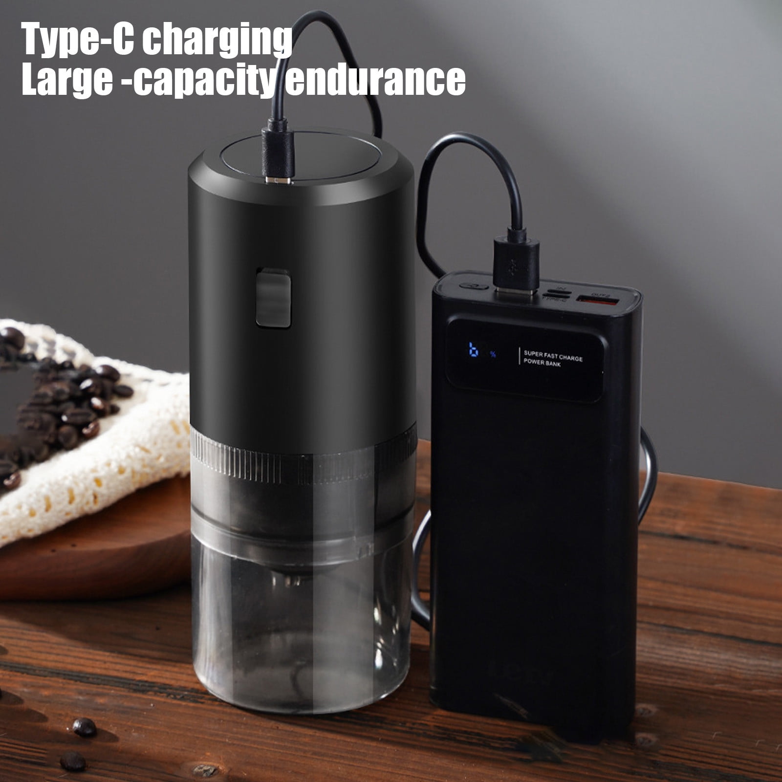 Coffee Bean Grinder Portable Electric, Usb C to C Charging Adjustable Coarseness, Ceramic Burr Spice Grinder with Clean Brush for Travel Home