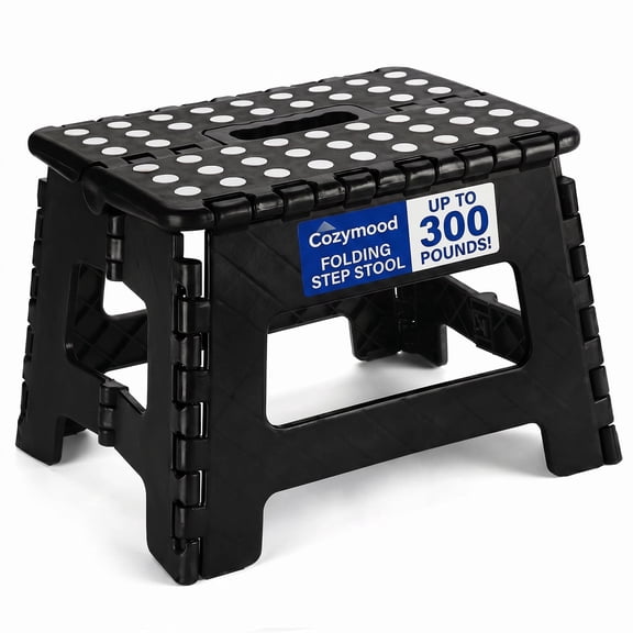 Cozymood 9" Folding Step Stool, Compact Non-Slip Plastic Stool with Handle, 300 lb Capacity, Slim Collapsible Stool for Bathroom Sink, Bedroom, RV