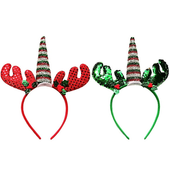 2PCS Christmas Headband Cute Sequins Deer Horn Hair Band Hair Accessories
