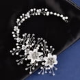 thumbnail image 2 of Nvzi Horquillas para el pelo de boda con flores para novias, peinetas con perlas de cristal, pinzas para el pelo, accesorios para el pelo de boda dorados, joyas plateadas, 2 of 5