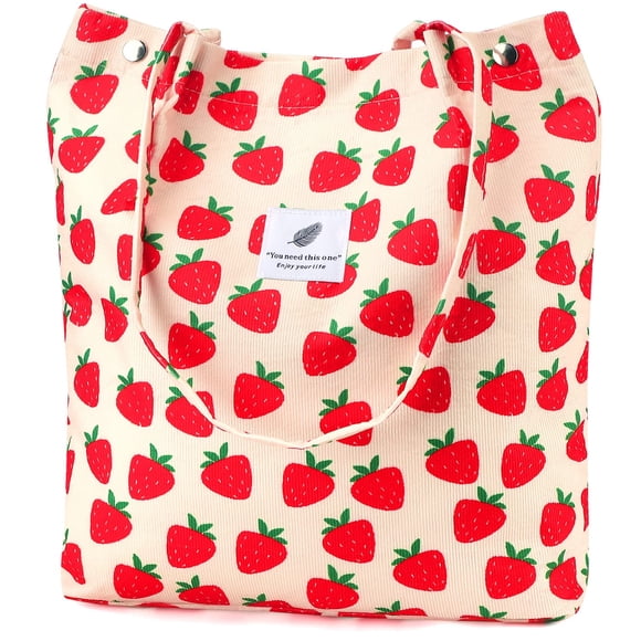 Bolso de mano Ayieyill Corduroy para mujer de lona con hombros B-Strawberry