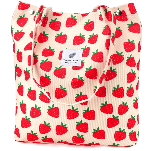 Bolso de mano Ayieyill Corduroy para mujer de lona con hombros B-Strawberry