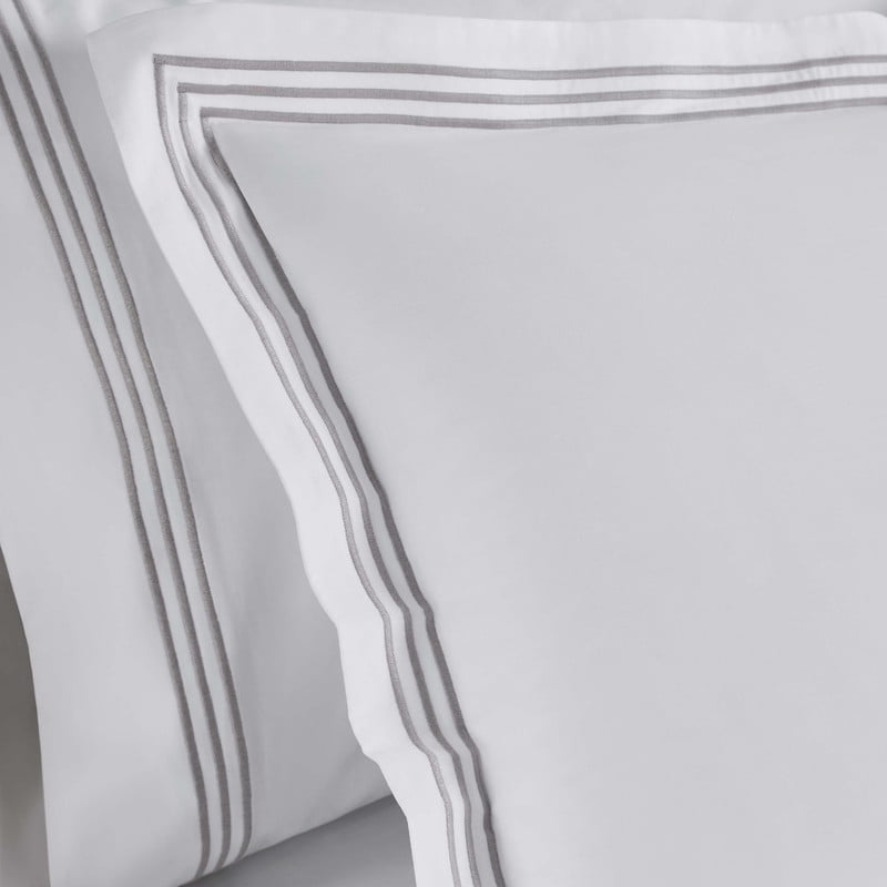 Superior Brandon Embroidered Cotton Duvet Cover Set, Full/Queen, White/Silver
