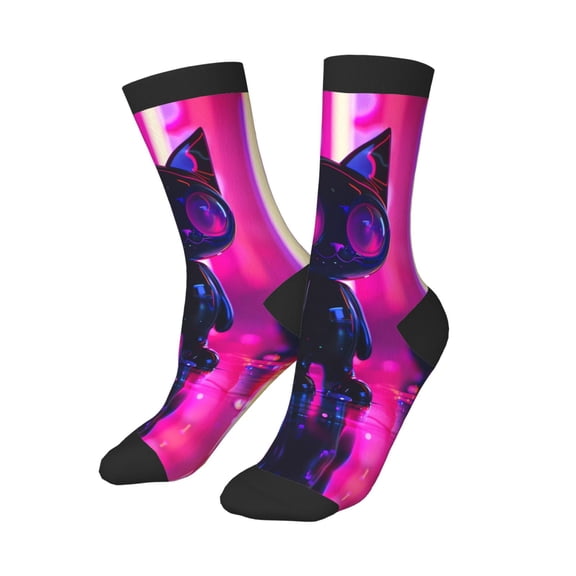 Kids Girls Boys Socks - Neon Toy Cat Reflections Comfort Breathable Crew Socks for Boys Girls Kids, Soft Athletic Running Socks for Boys Socks 6-10 Years Old