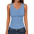 thumbnail image 2 of Womens Summer Tank Tops V Neck Sleeveless Shirts Ribbed Tanks Slim Fitted Casual Basic Tee Shirt, 2 of 7