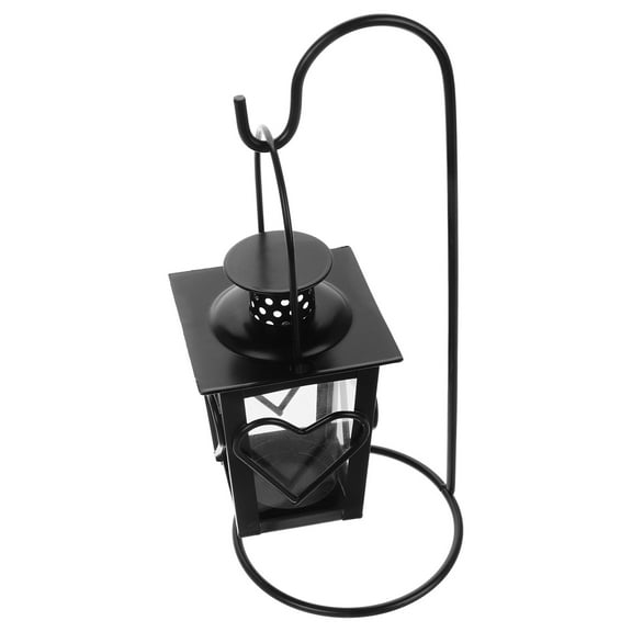 Hemoton Decor Iron Candle Holder Tea Light Candle Lantern 17x9cm Black