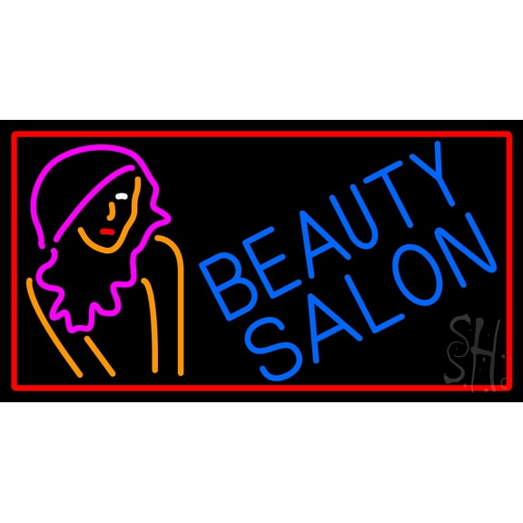 Beauty Salon With Girl LED Neon Sign 20 x 37 - inches, Black Square Cut Acrylic Backing, with Dimmer - Bright and Premium built indoor LED Neon Sign for Defence Force.