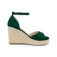 thumbnail image 3 of BLISSFUL STEP Women's Shoes Espadrille Platform Open Toe Ankle Strap Wedge Heels Sandals Dark Green 9, 3 of 7