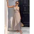 thumbnail image 5 of Womens Brown Plaid Halter Maxi Dress, Sleeveless Wrap V-Neck Summer, 5 of 6
