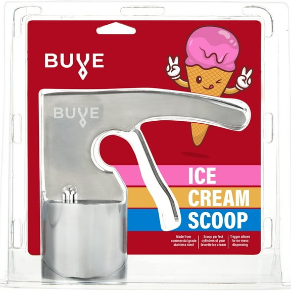 Ice Cream Scoop - Stainless Steel, Old Time Cylindrical Design with Spring-Powered Trigger for Easy Release | Easy to Clean | Big Volume Scoops | Old Fashioned Nostalgic Ice Cream Scooper