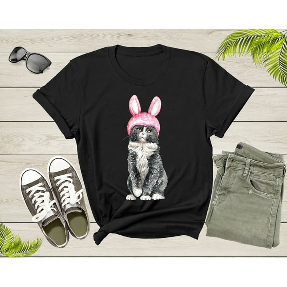 Cute Kitty Cat with Easter Bunny Ears Hat for Men Women Kids T-Shirt Cat Lover Gift T Shirt for Men Women Kids Boys Girls Graphic Tshirt