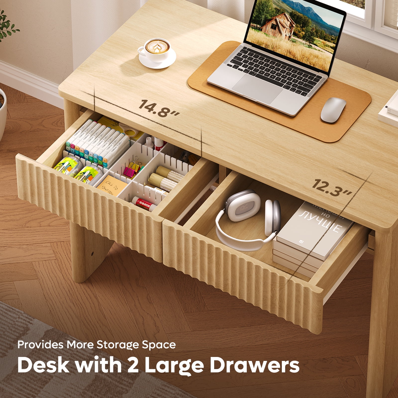 Bestier Computer Desk with 2 Storage Drawers,Home Office Writing Study Desk PC Table for Small Space,Log