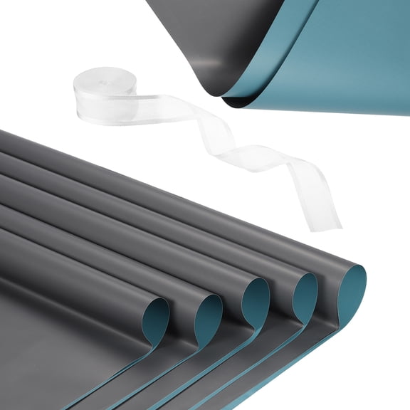 Uxcell 20 Sheets Flower Wrapping Paper with Ribbon 22.8" x 22.8" Gray Blue/Dark Gray