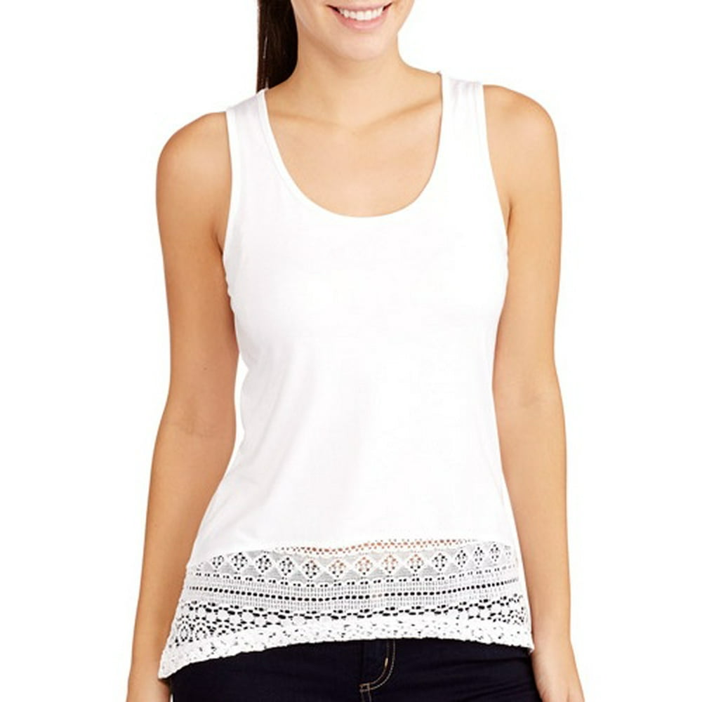 Jordache Women's Knit Tank with Lace Trim