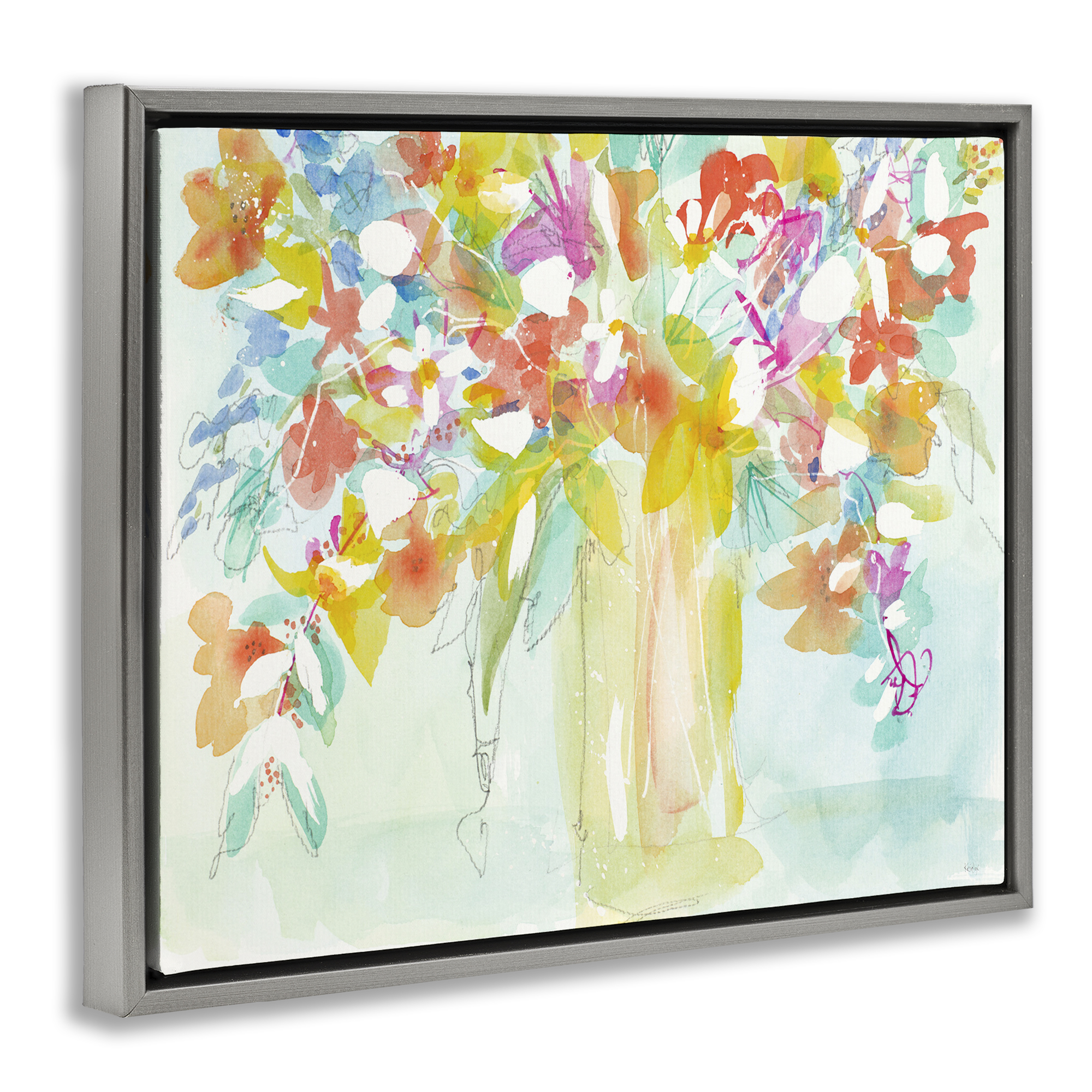 Stupell Industries Bold Eclectic Bouquet Botanical & Floral Painting Gray Floater Framed Art Print Wall Art, 31 x 25
