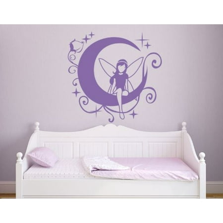 Lilac Nursery Decor Moon Fairy II Wall Decal - Kids Wall Decal, Removable Sticker, Vinyl Wall Art For Girls, Nursery Decor - 4397-0 - White, 16in x 16in ()