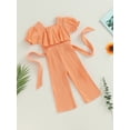 thumbnail image 3 of Bagilaanoe Toddler Baby Girl Casual Jumpsuit Short Sleeve Romper Belted Overalls 9M 12M 18M 24M 3T 4T Kids Long Pants Summer Outfits, 3 of 8