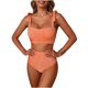 thumbnail image 2 of Trajes de baño para mujer, traje de baño de bikini de tirantes sin espalda de color liso para mujer, conjunto de bikini con bloques de color y hombros descubiertos, trajes de baño para mujer, trajes d, 2 of 6