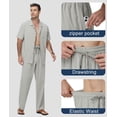 thumbnail image 5 of 2-Piece Men's Casual Set Button Down Shirt & Loose Pants Lightweight Stretch for Vacation Light Gray L, 5 of 7
