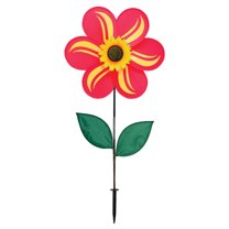 In The Breeze 2742 — Red Sunflower with Leaves 19-inch Ground Spinner — Colorful Garden and Yard Wind Spinner