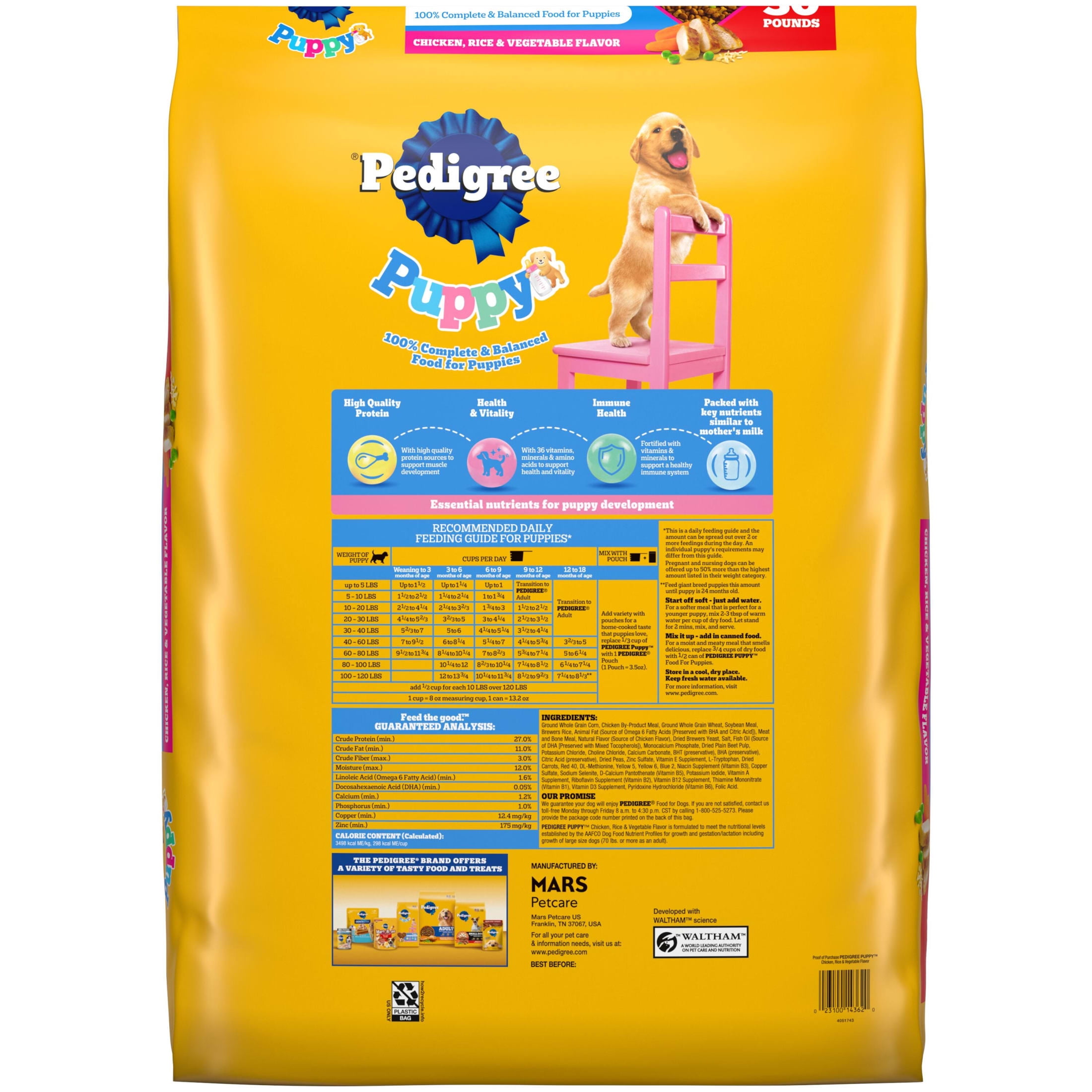 Pedigree Puppy Growth And Protection Chicken And Vegetable Dry Dog Food For Puppies, 30 Lb Bag
