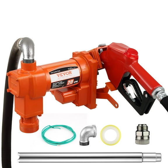 VEVOR Fuel Transfer Pump, 12V DC 20 GPM 1/4 HP, Gasoline Extractor Pump with Automatic Nozzle, Discharge Hose & Suction Pipe for Gasoline, Diesel, Kerosene, Ethanol & Methanol Blends, and Biodiesel