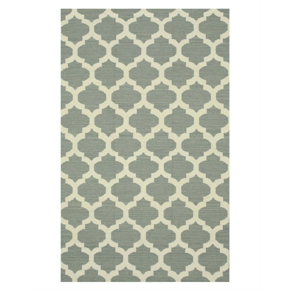 Handmade Wool Gray Contemporary Trellis Flatweave Revesible Moroccan Rug