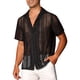 thumbnail image 4 of Camisa de Malla INSPIRE CHIC para Hombre con Cuello Camp, Manga Corta, Botones, Camisas de Fiesta Transparentes, L Negra, 4 of 5