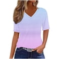 thumbnail image 2 of Aobny Tops Women Purple Gradient Cooling T-Shirt V-Neck Elbow-Length Summer Going Out Tops, 2 of 7