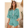 thumbnail image 4 of Ekouaer Waffle Knit Lounge Sets for Women Short Sleeve Pajamas Button Down Pjs Oversized Loungewear Shorts Set, 4 of 5